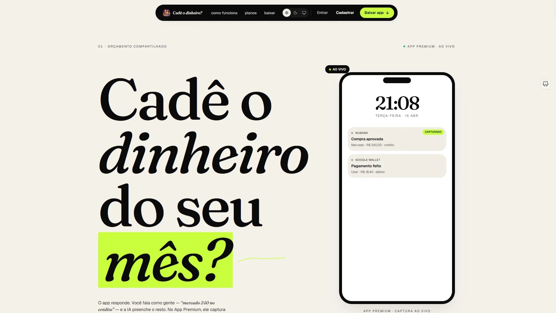 Screenshot do projeto Cadê o Dinheiro