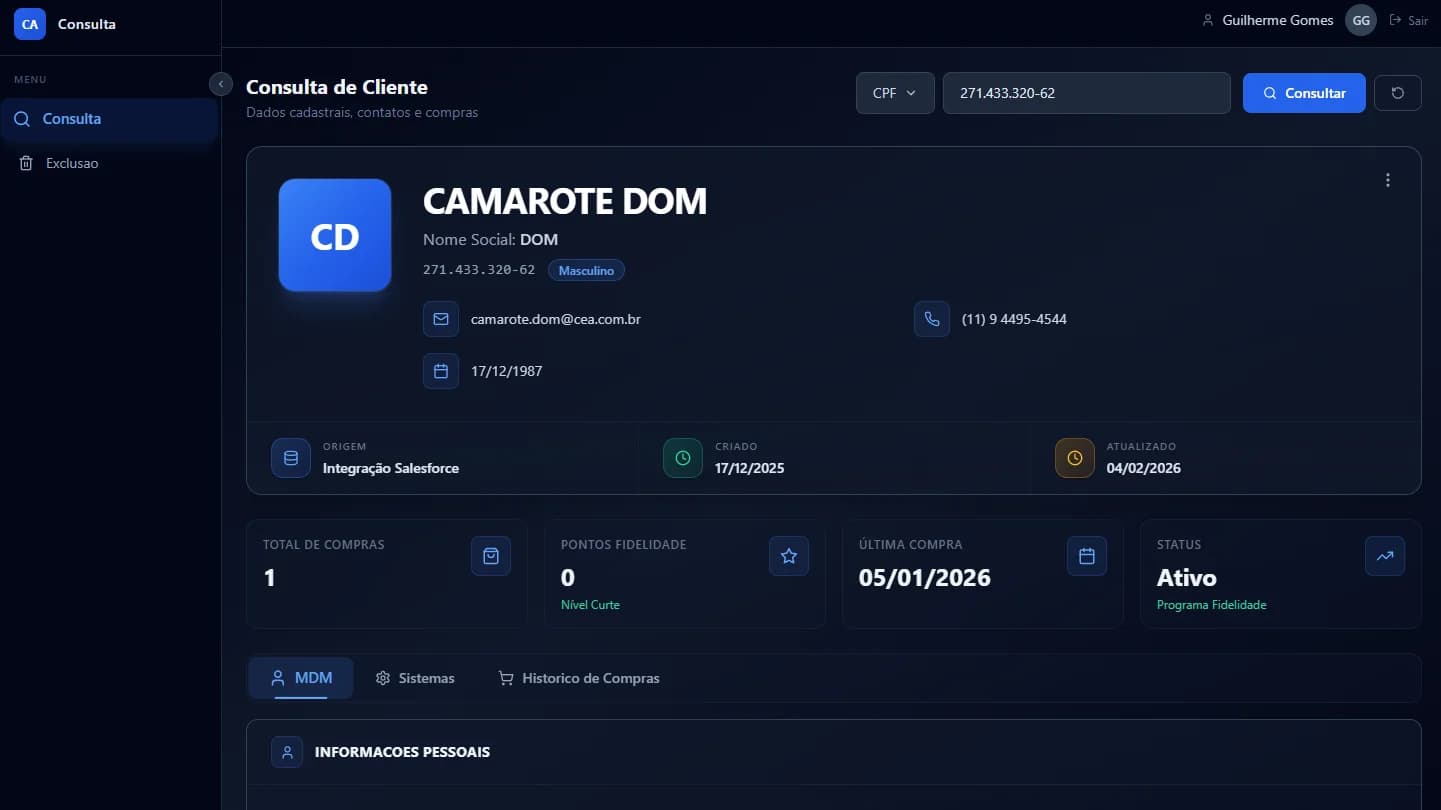 Screenshot do projeto C&A · Portal CRM