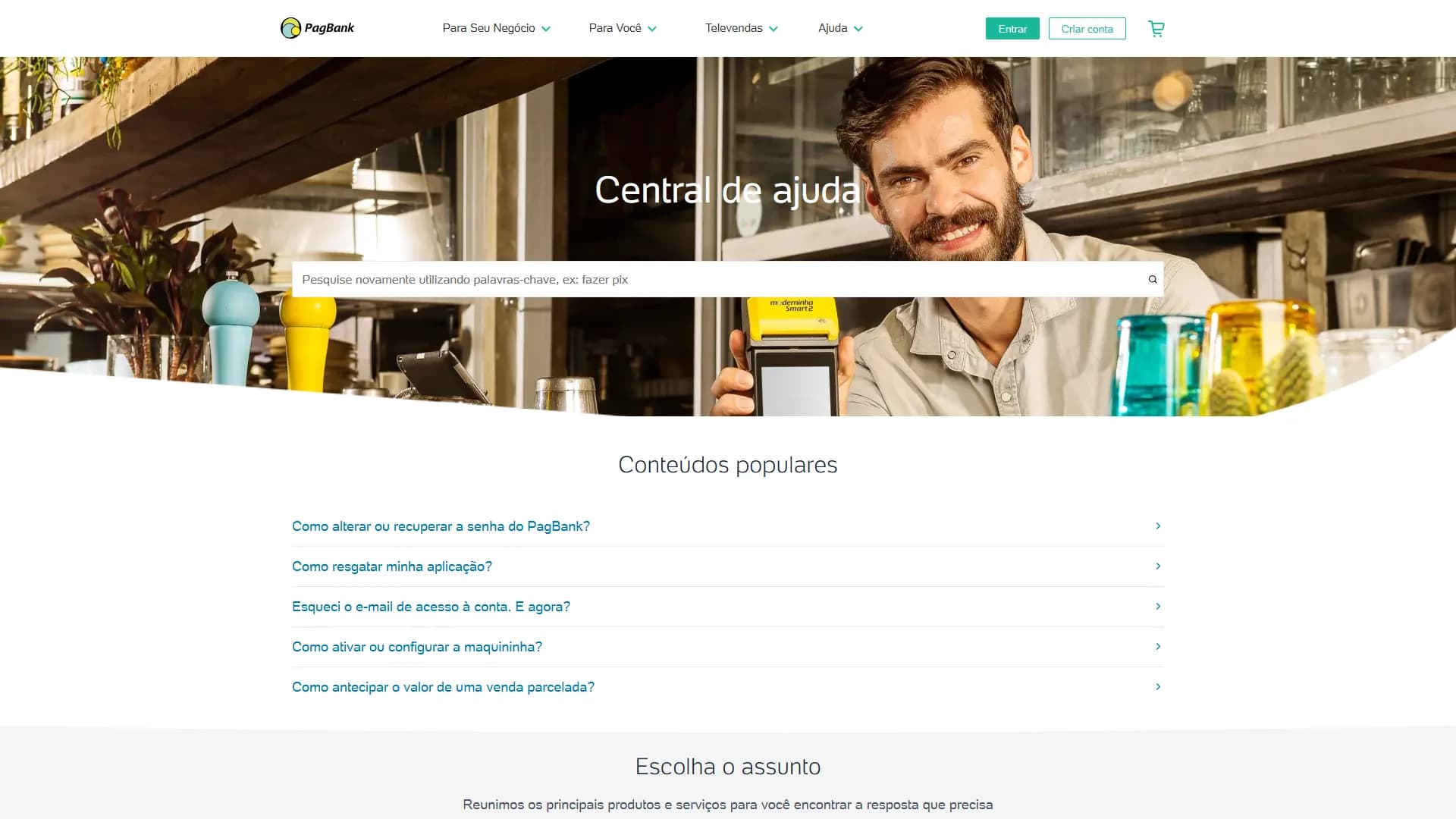 Screenshot do projeto PagBank · Central de Ajuda